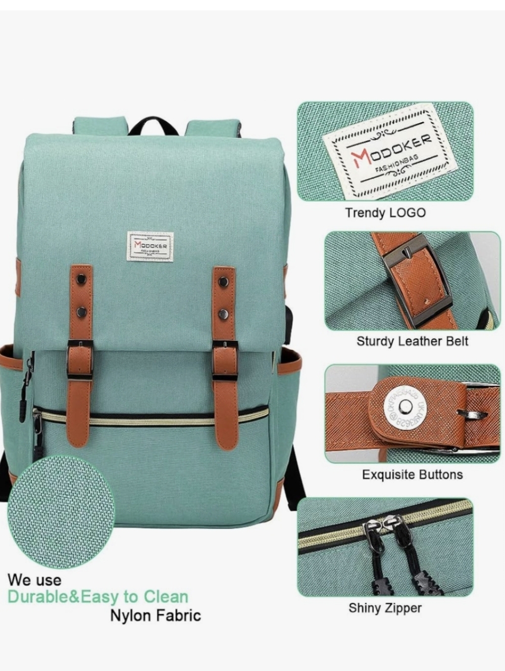 Modoker Eco-Friendly Vintage Laptop Backpack for Women Men, Travel Backpacks - Picture 3 of 9